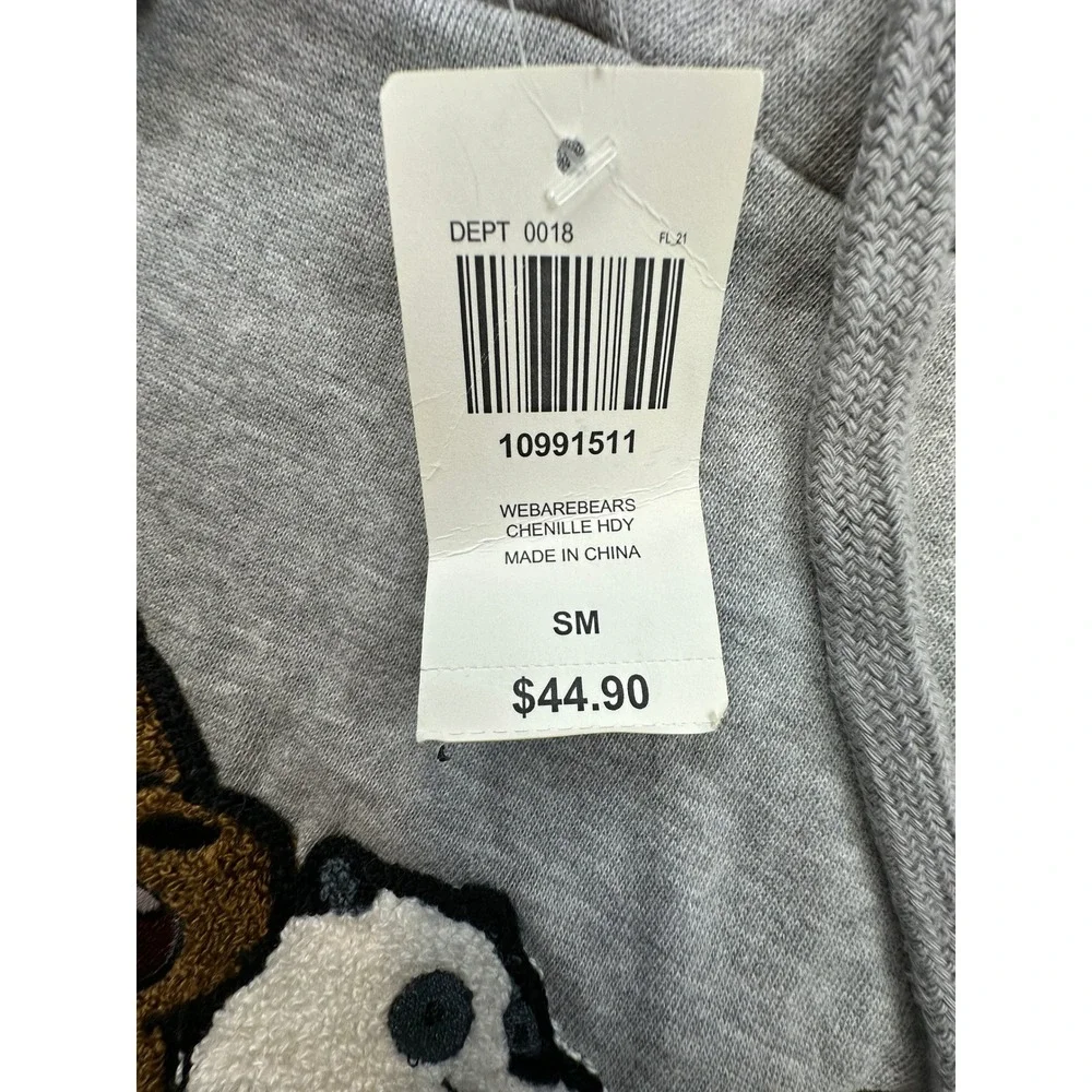 Hot Topic We Bare Bears Chenille Patch Hoodie Gray Cartoon Network SM NWT
